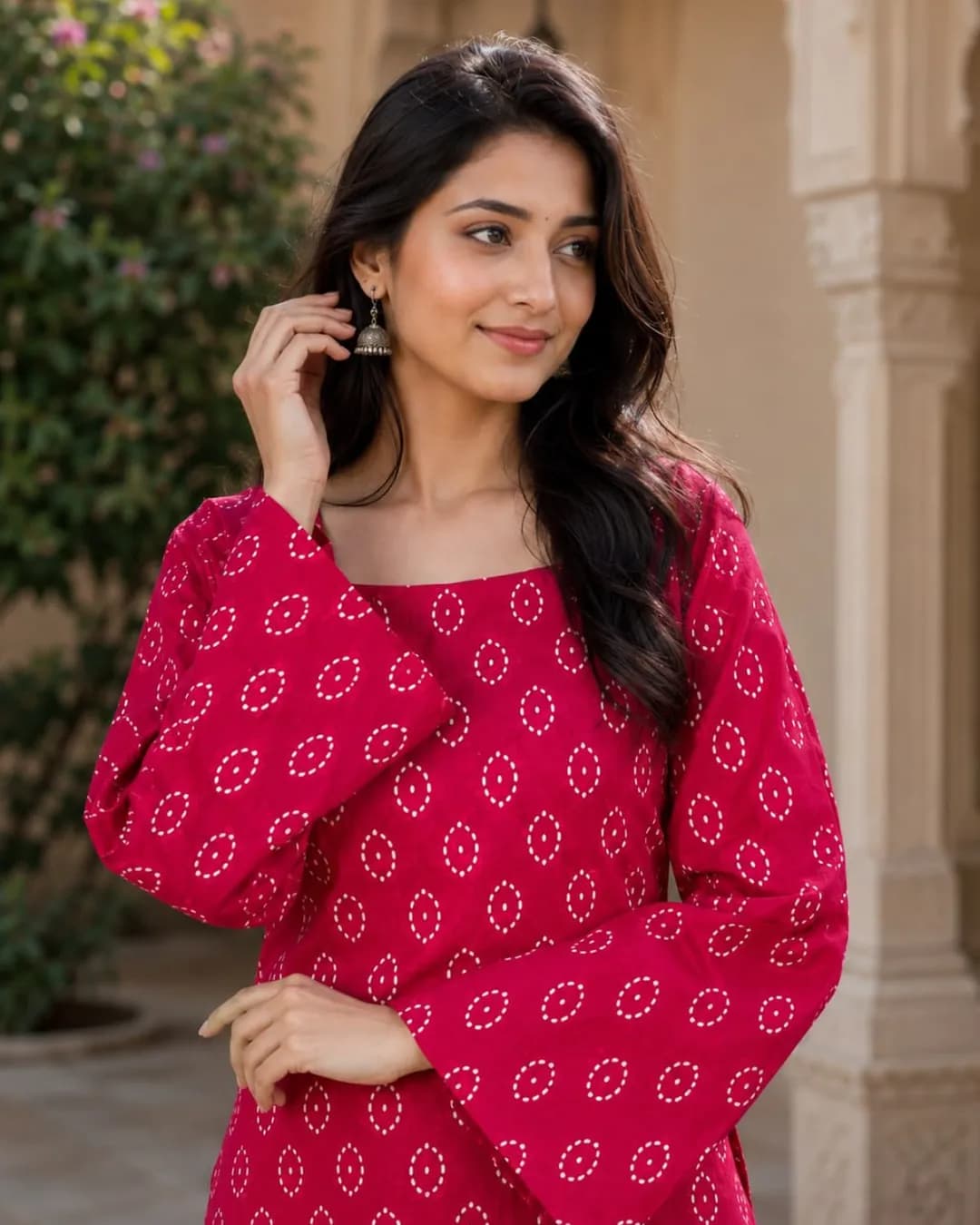 Women's Cotton Bandhej Print Top & Linen Cotton Farsi Pant Set alternate view