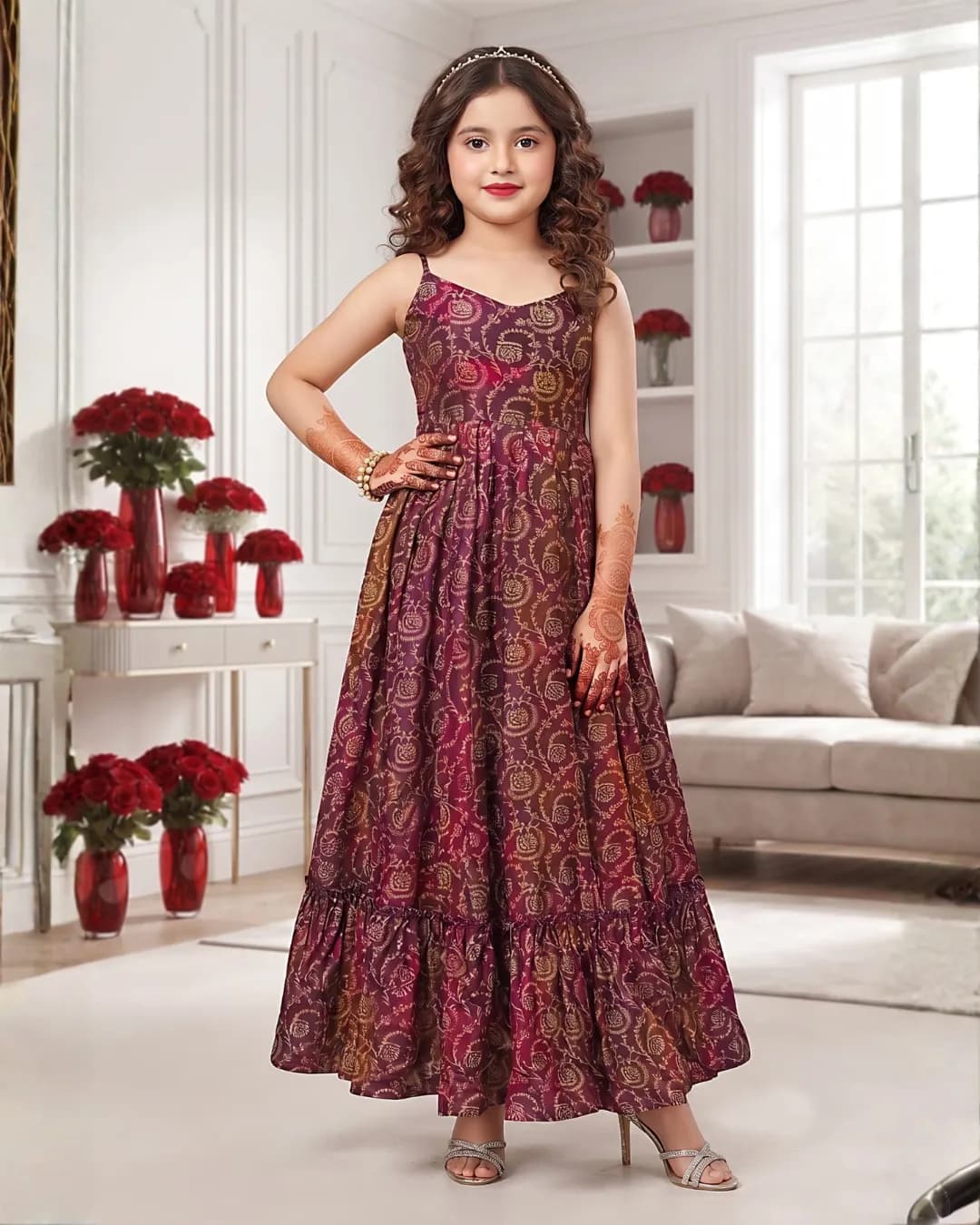 Girls' Heavy Rayon Digital Printed Fully Flared Anarkali Gown