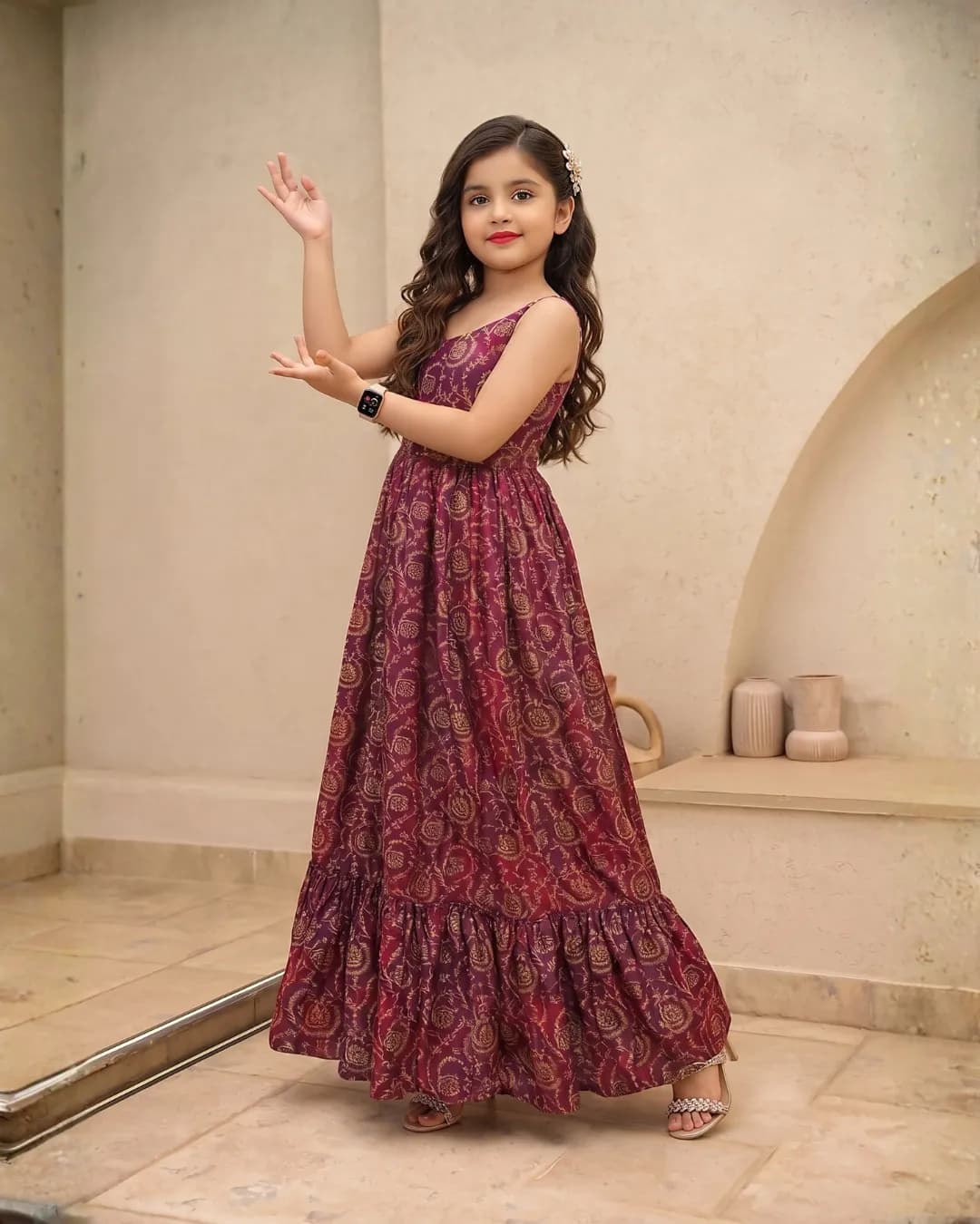 Girls' Heavy Rayon Digital Printed Fully Flared Anarkali Gown alternate view