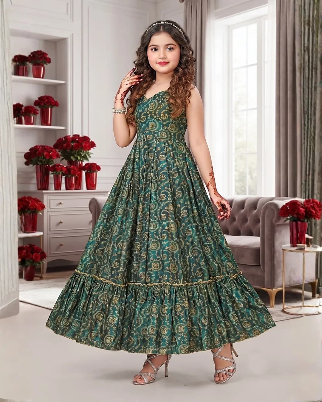 Girls' Heavy Rayon Digital Printed Fully Flared Anarkali Gown