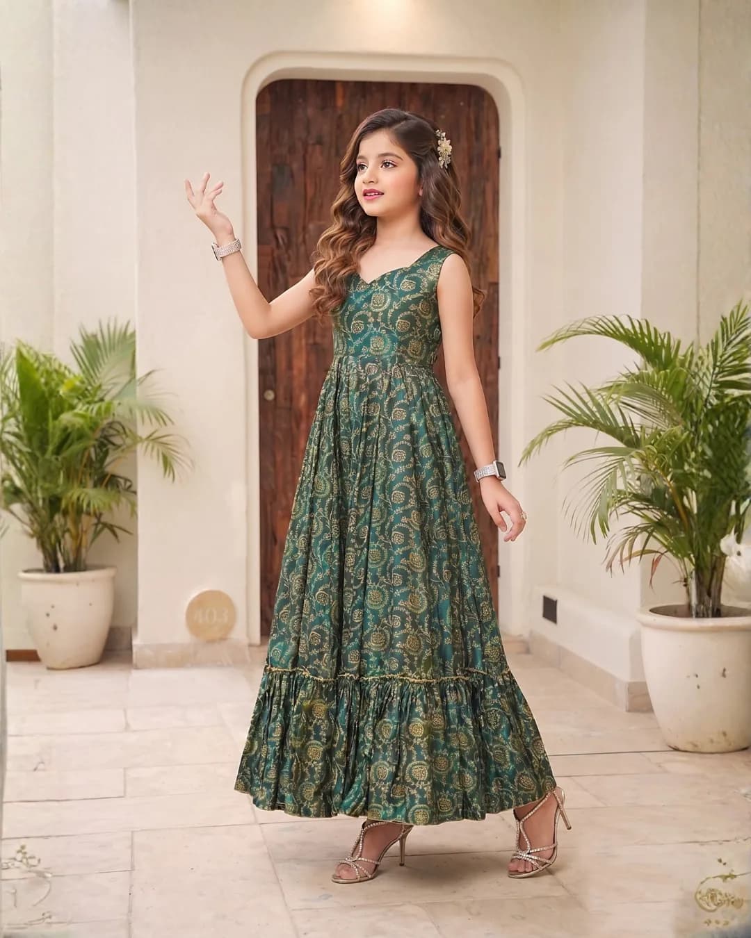 Girls' Heavy Rayon Digital Printed Fully Flared Anarkali Gown alternate view