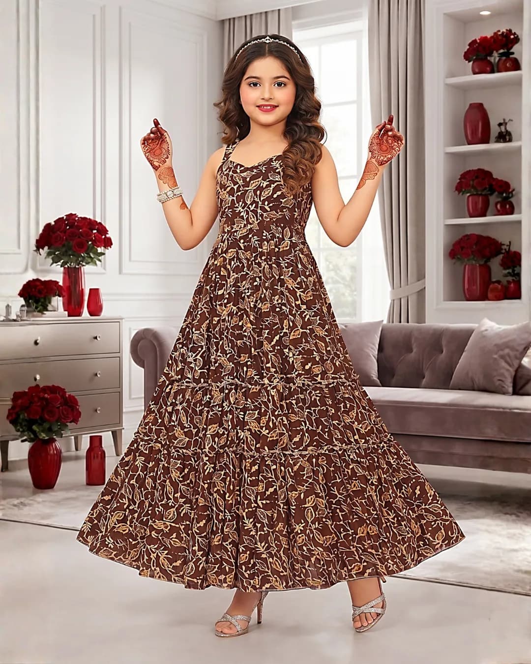 Girls' Heavy Rayon Digital Printed Fully Flared Anarkali Gown alternate view