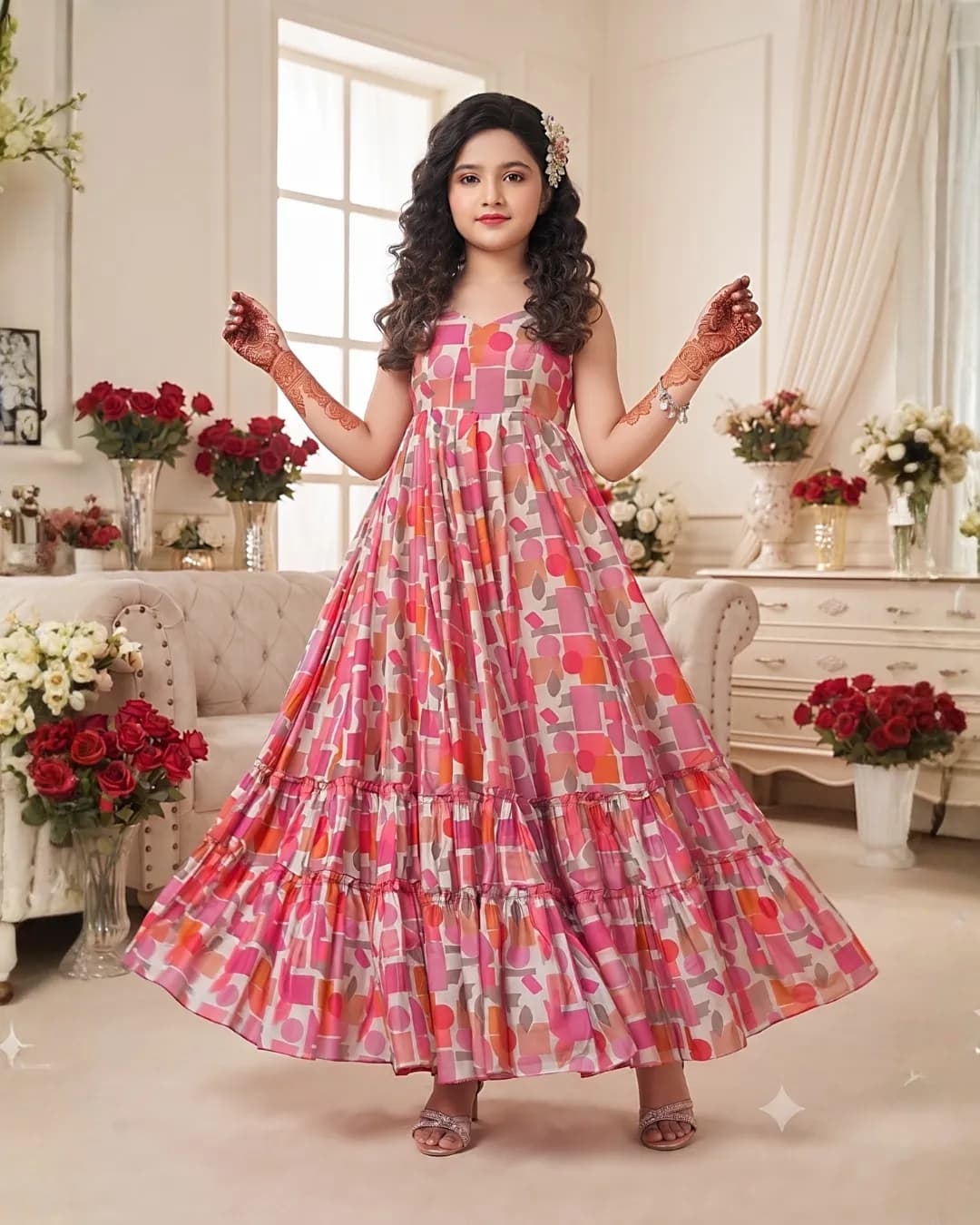 Girls' Heavy Rayon Digital Printed Fully Flared Anarkali Gown alternate view