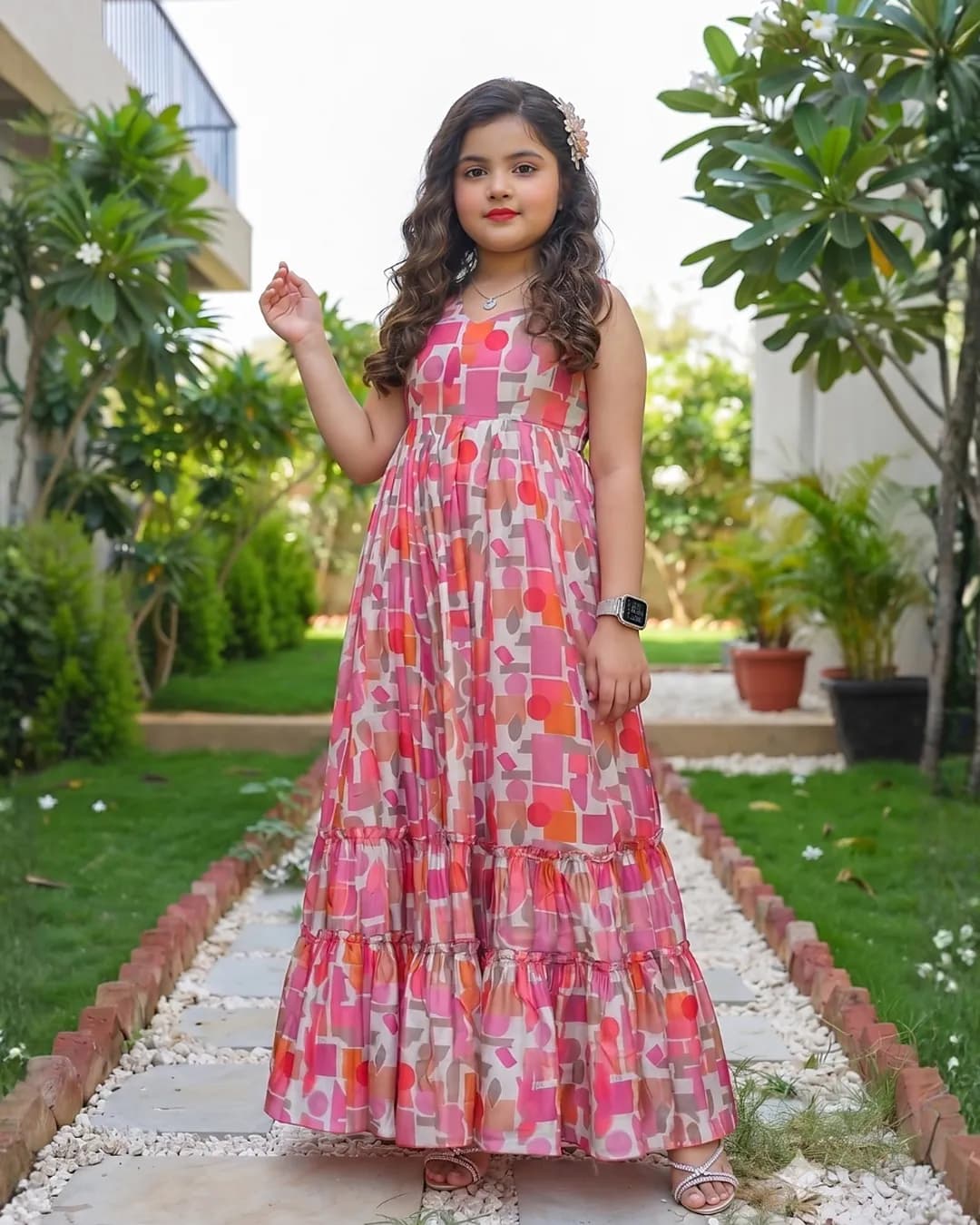 Girls' Heavy Rayon Digital Printed Fully Flared Anarkali Gown