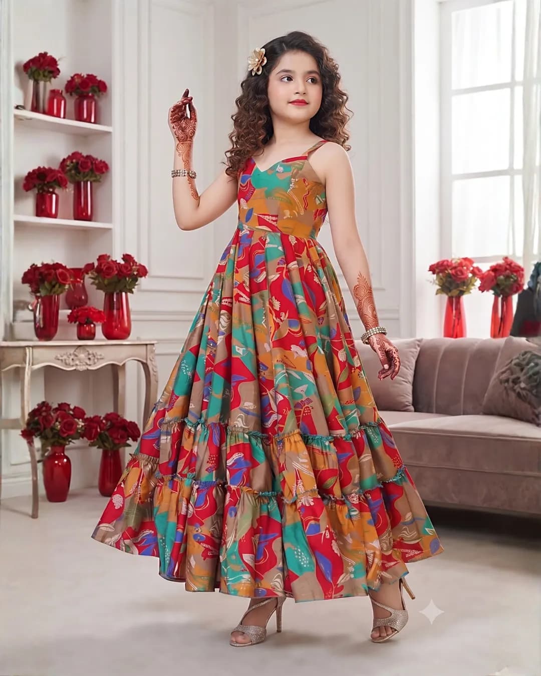 Girls' Heavy Rayon Digital Printed Fully Flared Anarkali Gown