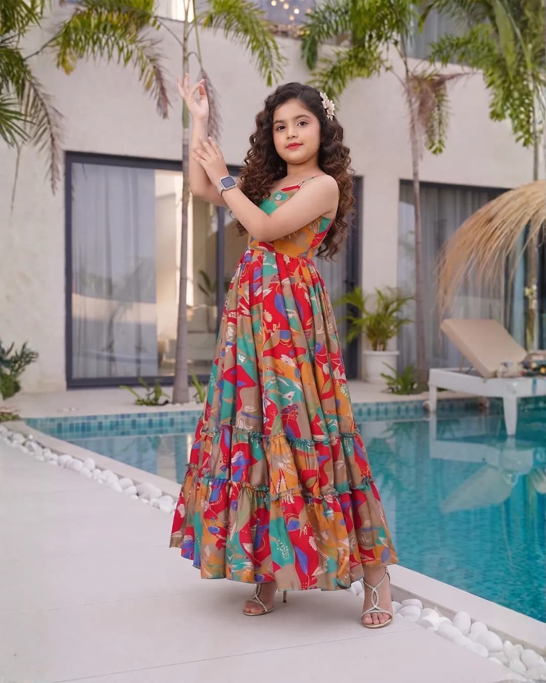Girls' Heavy Rayon Digital Printed Fully Flared Anarkali Gown alternate view