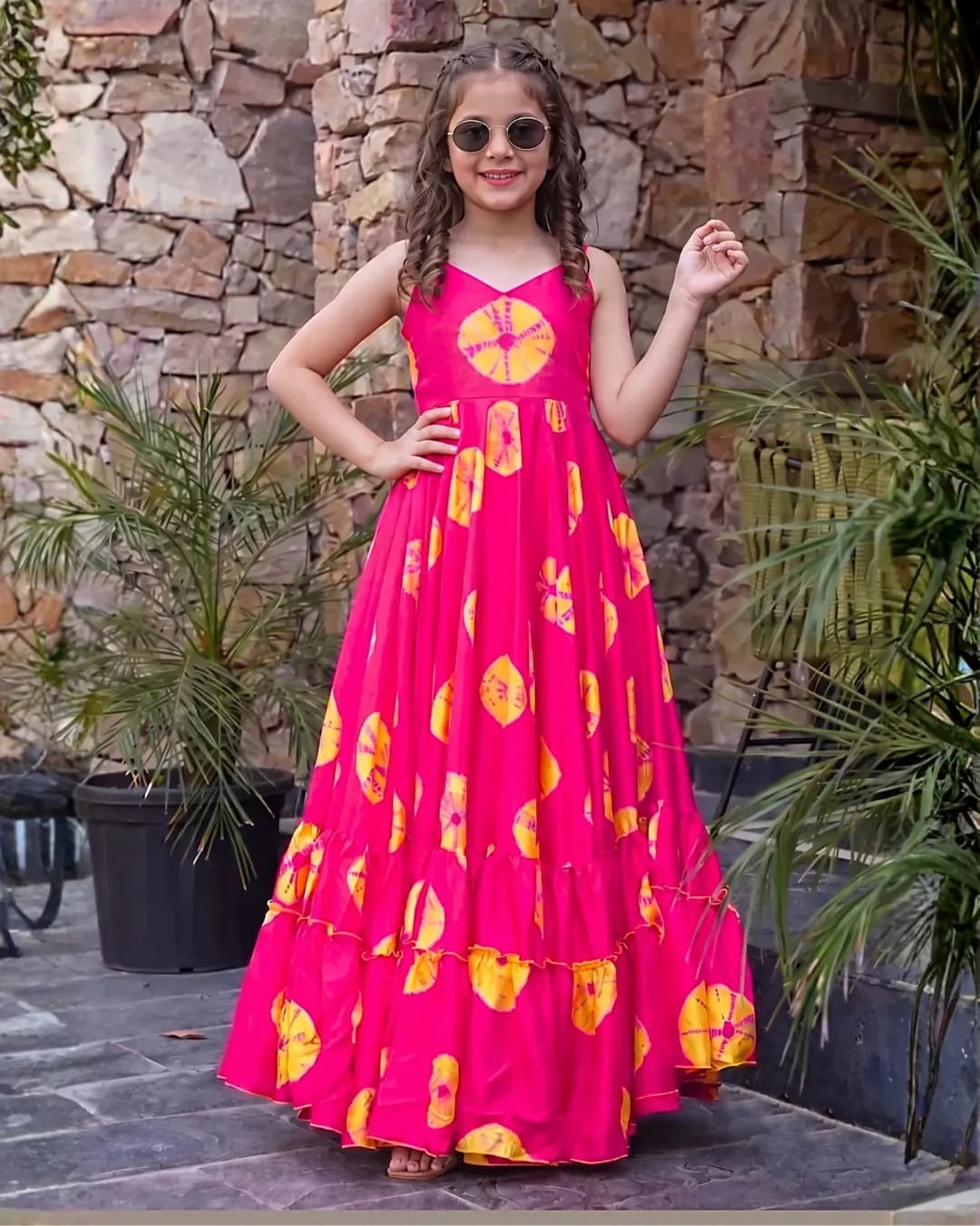Girls' Heavy Rayon Digital Printed Fully Flared Anarkali Gown