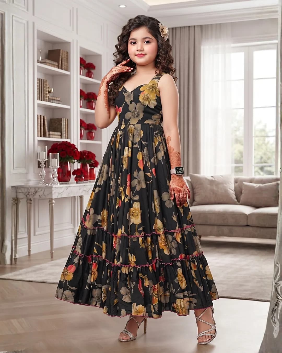 Girls' Heavy Rayon Digital Printed Fully Flared Anarkali Gown