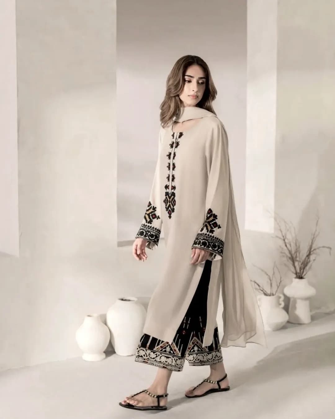 Women's Rayon Satin Embroidered Kurta Palazzo Set with Faux Georgette Dupatta alternate view