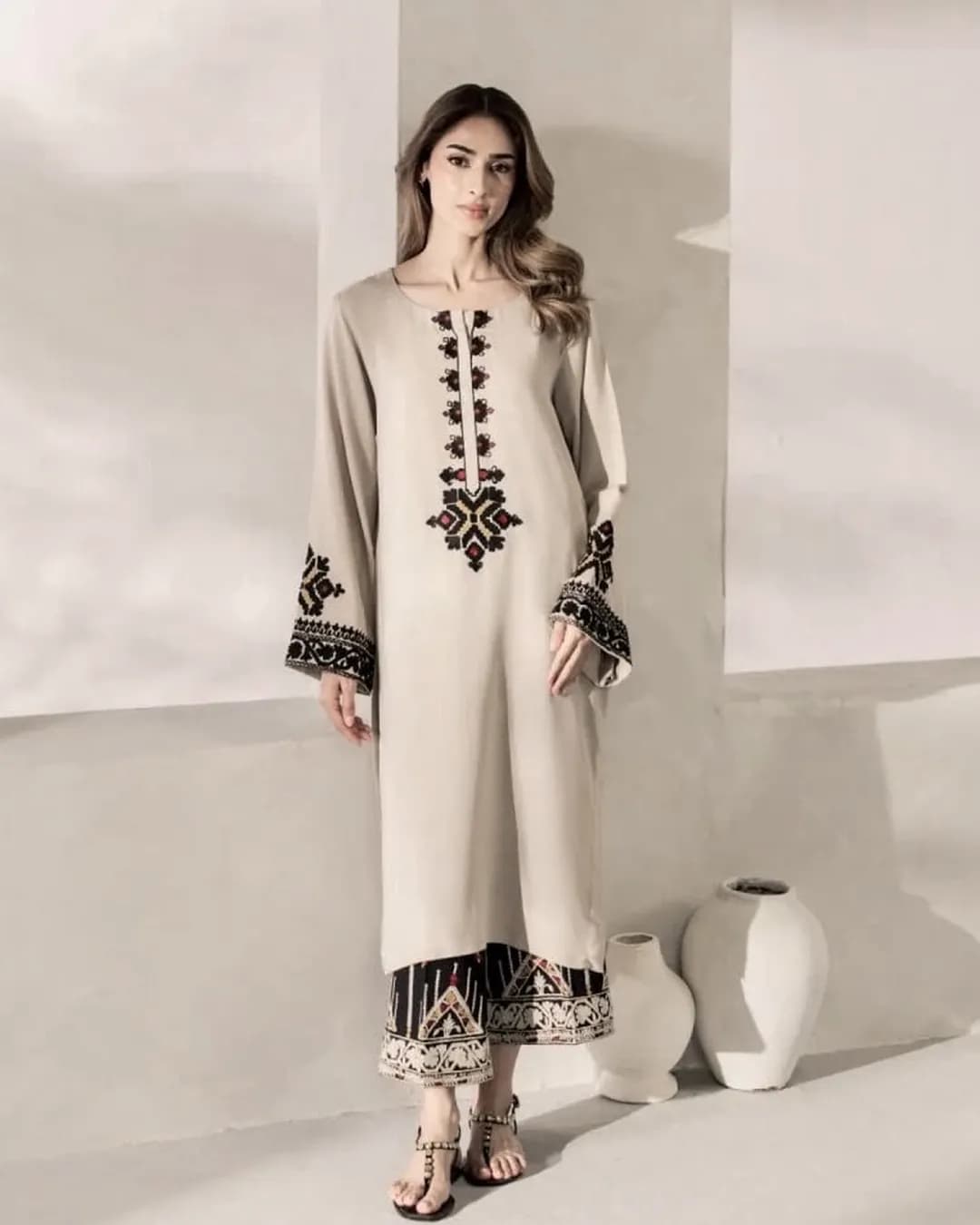 Women's Rayon Satin Embroidered Kurta Palazzo Set with Faux Georgette Dupatta