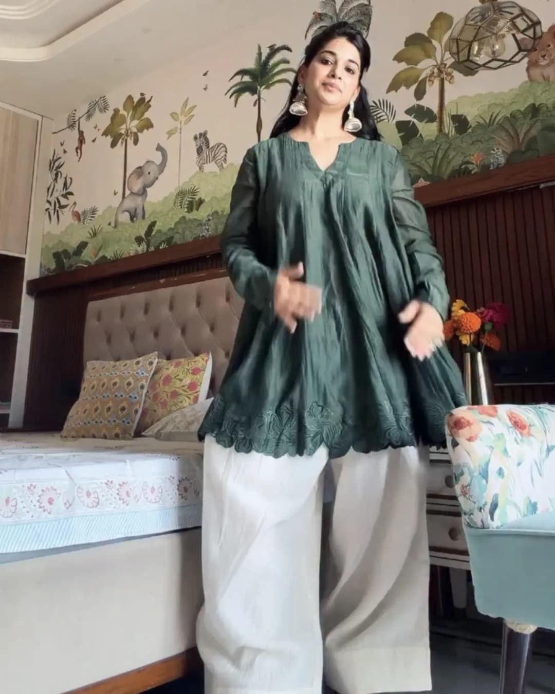 Women's Heavy Mal Chanderi Embroidered Top & Palazzo Suit Set