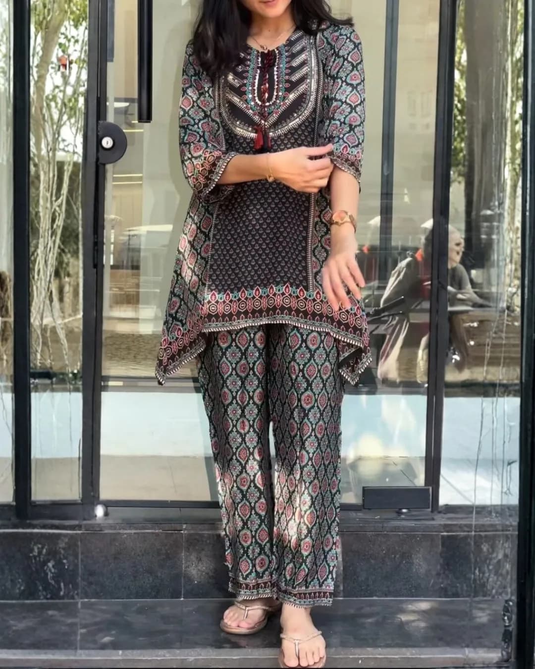 Women's Pure Natural Crepe Co-Ord Set with Top & Palazzo