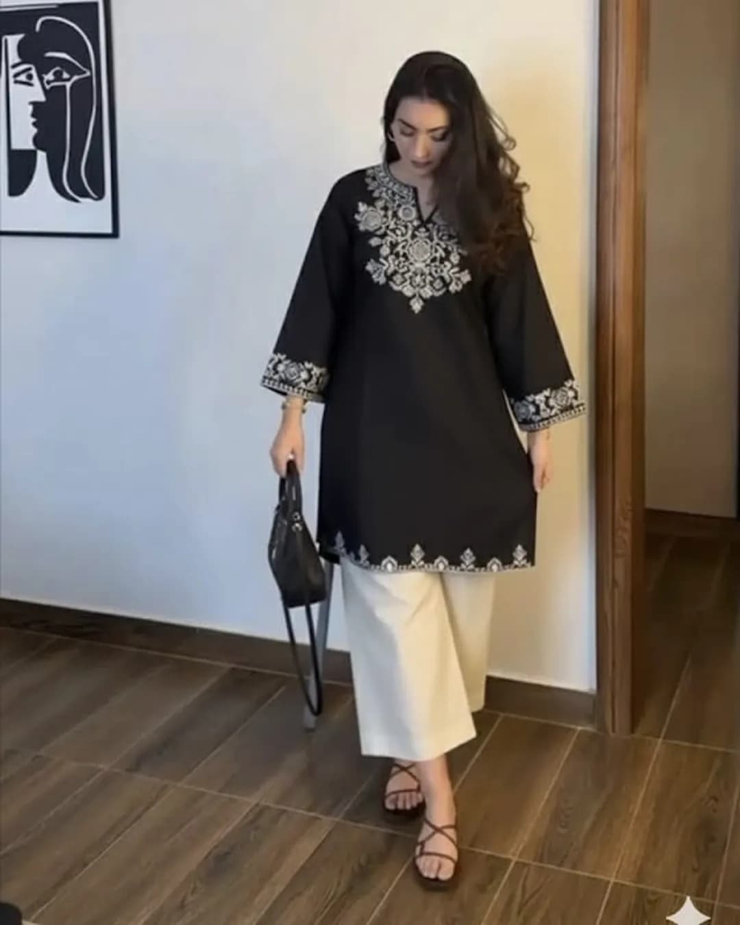 Women's Pure Cotton 60x60 Embroidered Co-Ord Set with Palazzo alternate view