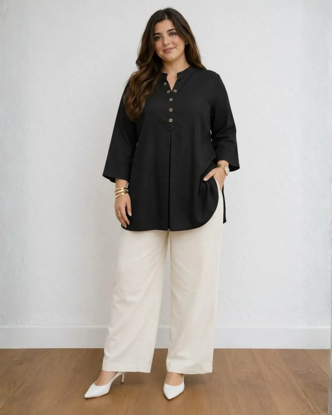 Women's Premium Cotton Straight Kurti Pant Set with Button Detailing