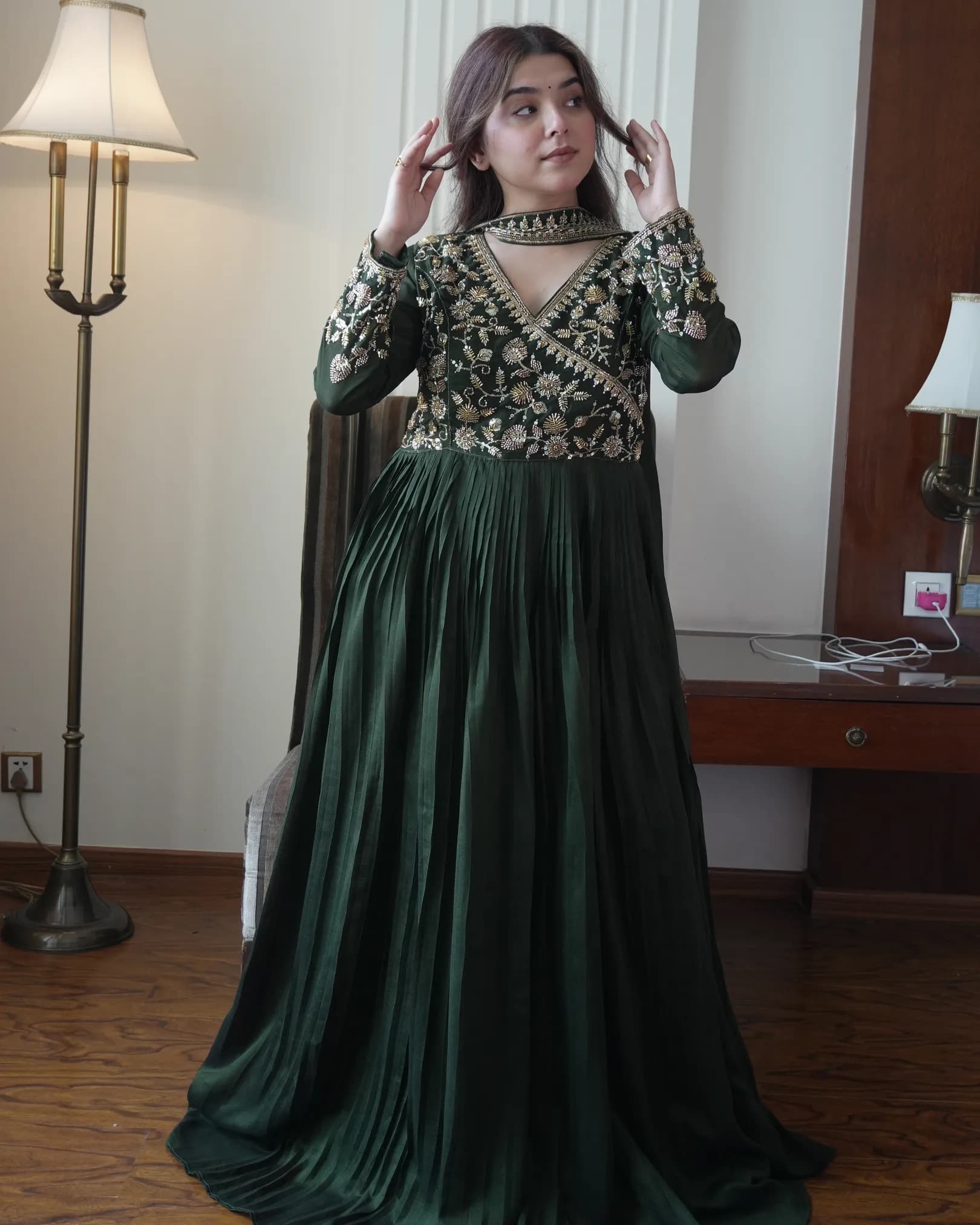 Women's Blooming Vichitra Embroidered Gown with Dupatta alternate view