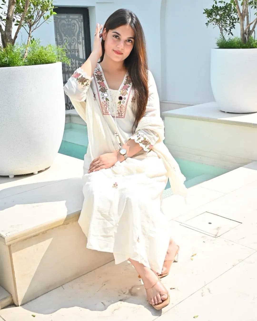 Women's Cotton Flex Embroidered A-Line Kurta Pant & Malmal Dupatta Set with Pockets alternate view