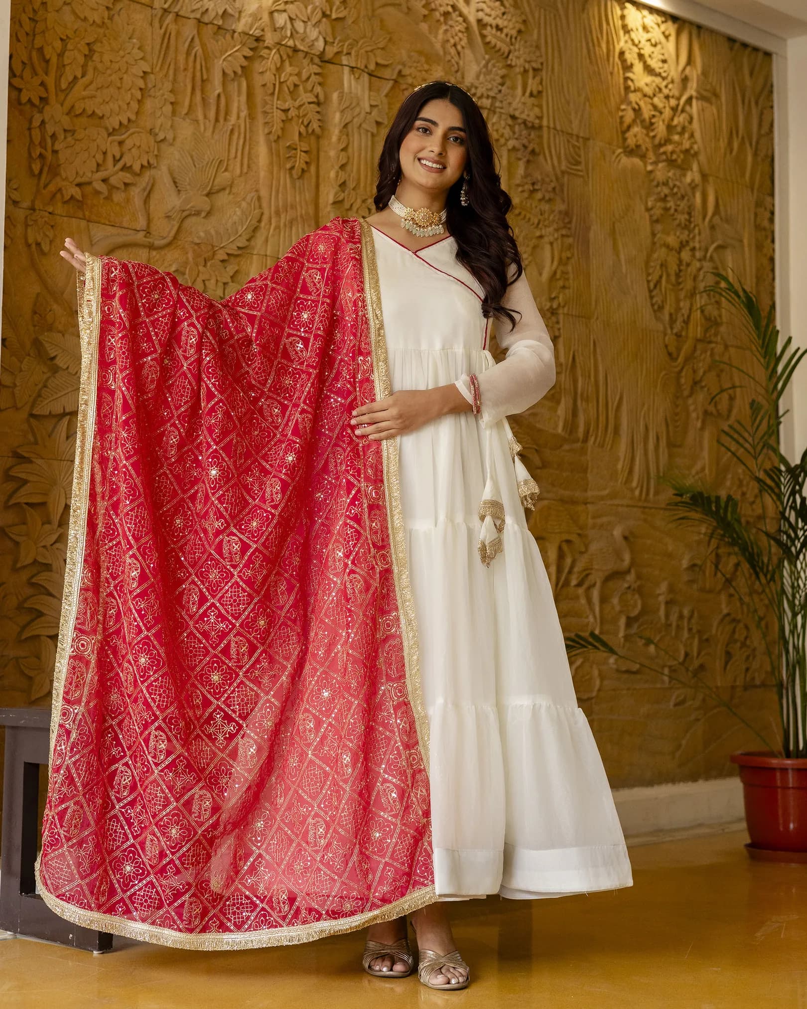 Women's NC Moss Raksha Bandhan Special Gown with Heavy Embroidered Dupatta alternate view