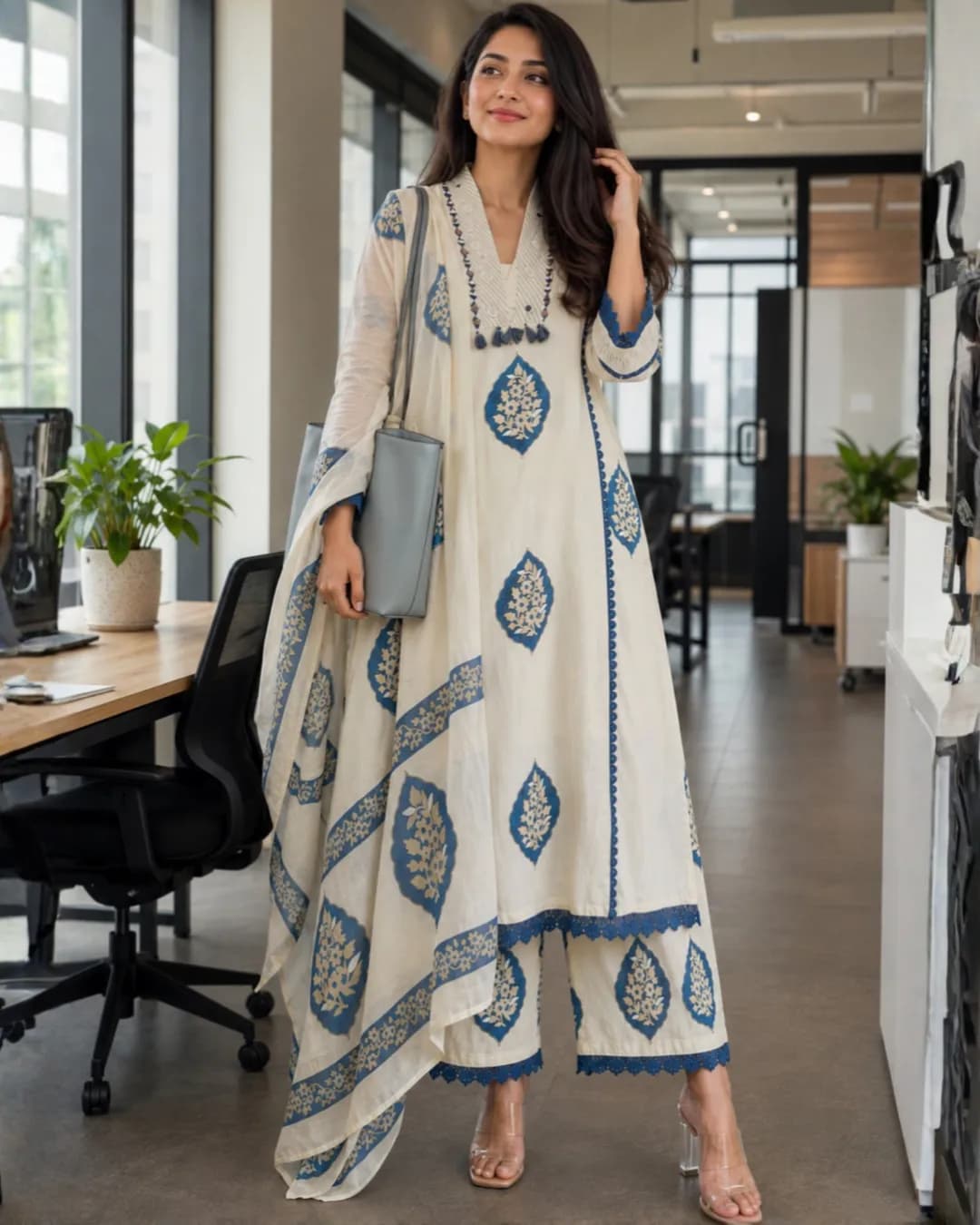 Women's Premium 60x60 Cotton Jaipuri Print Kurta Pant & Dupatta Set alternate view