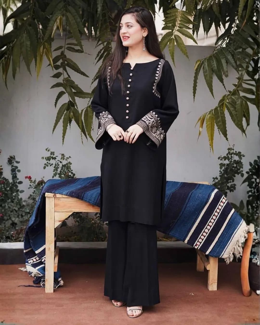 Women's Premium Cotton Aari Work Kurta Palazzo Set
