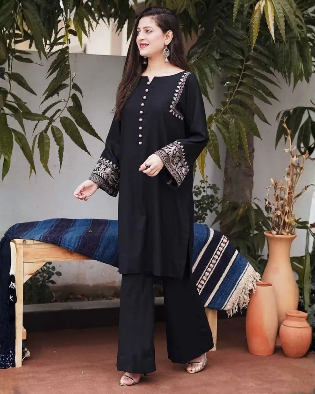 Women's Premium Cotton Aari Work Kurta Palazzo Set alternate view