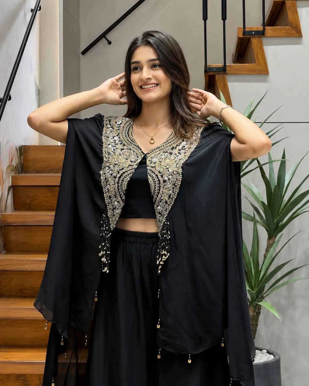 Women's Star Georgette Indo-Western Jacket, Blouse & Palazzo Set alternate view