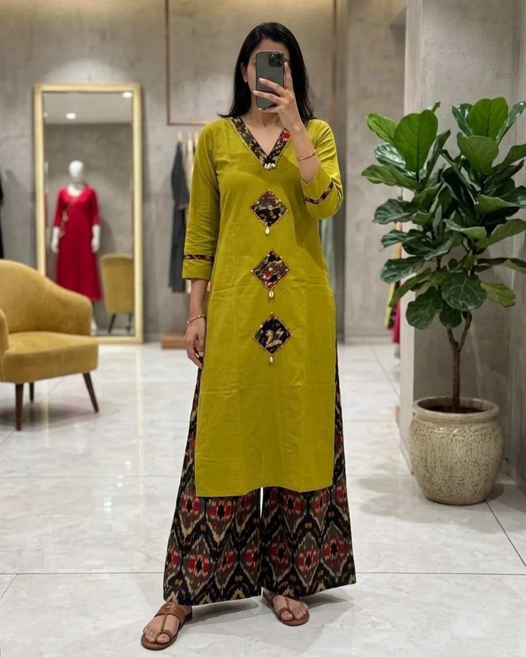 Women's Cotton Ikkat Print Co-Ord Set with Side Pocket