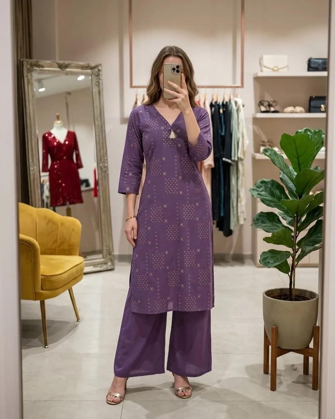 Women's Premium Cotton Co-Ord Set with V-Neck & Side Pocket alternate view