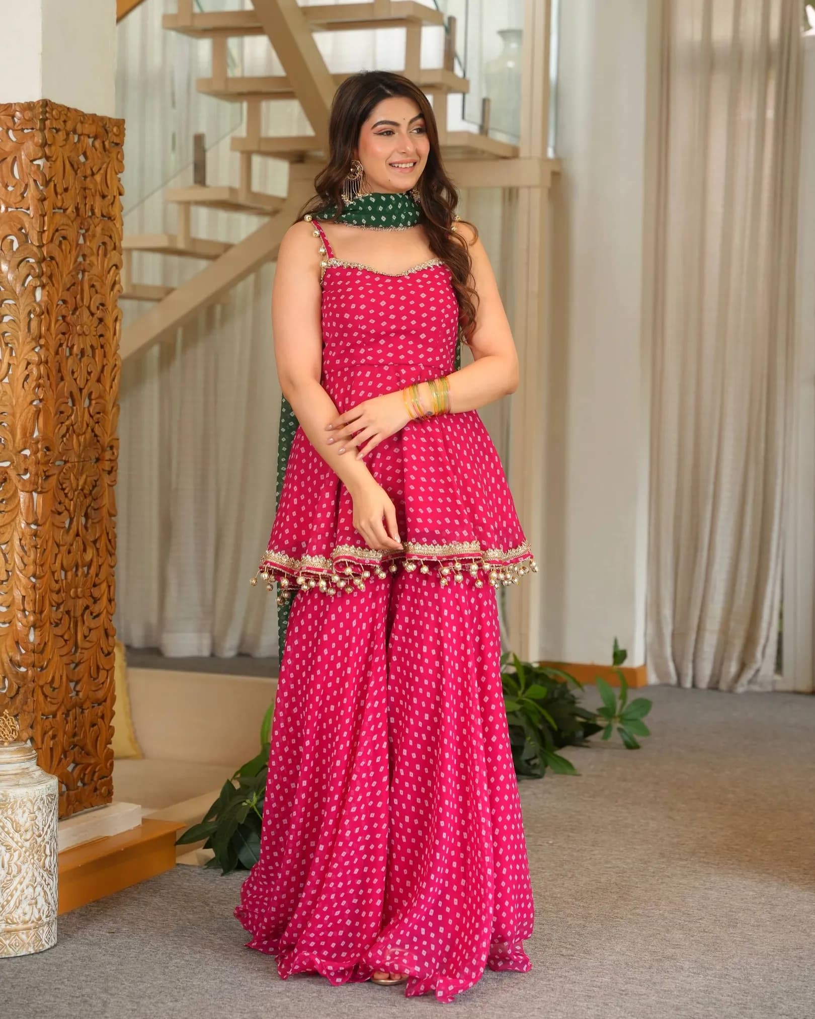 Women's Heavy Faux Georgette Bandhej Print Kediya Palazzo & Dupatta Set