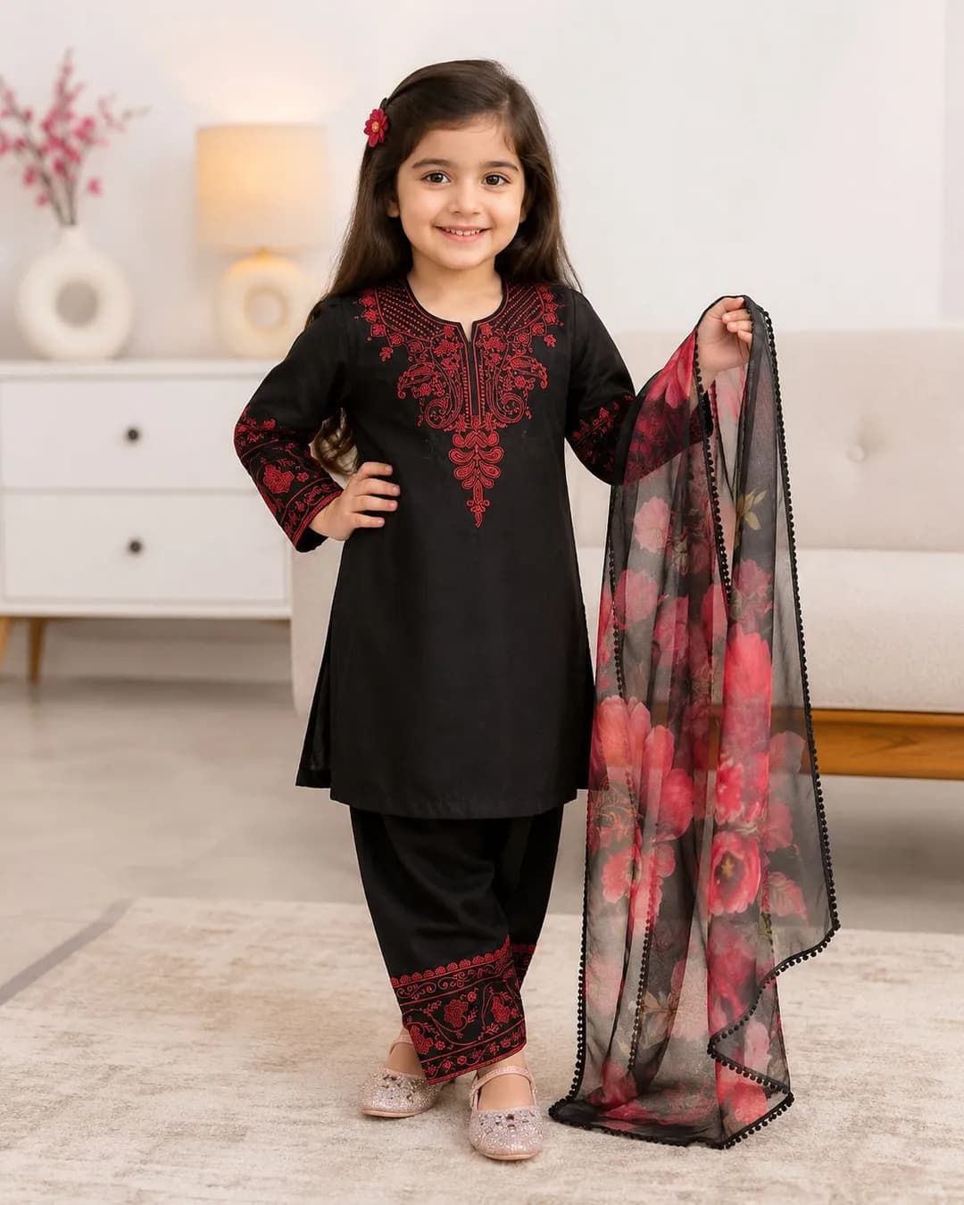 Premium Gajji Silk Girls’ Designer Kurti, Pant & Dupatta Set
