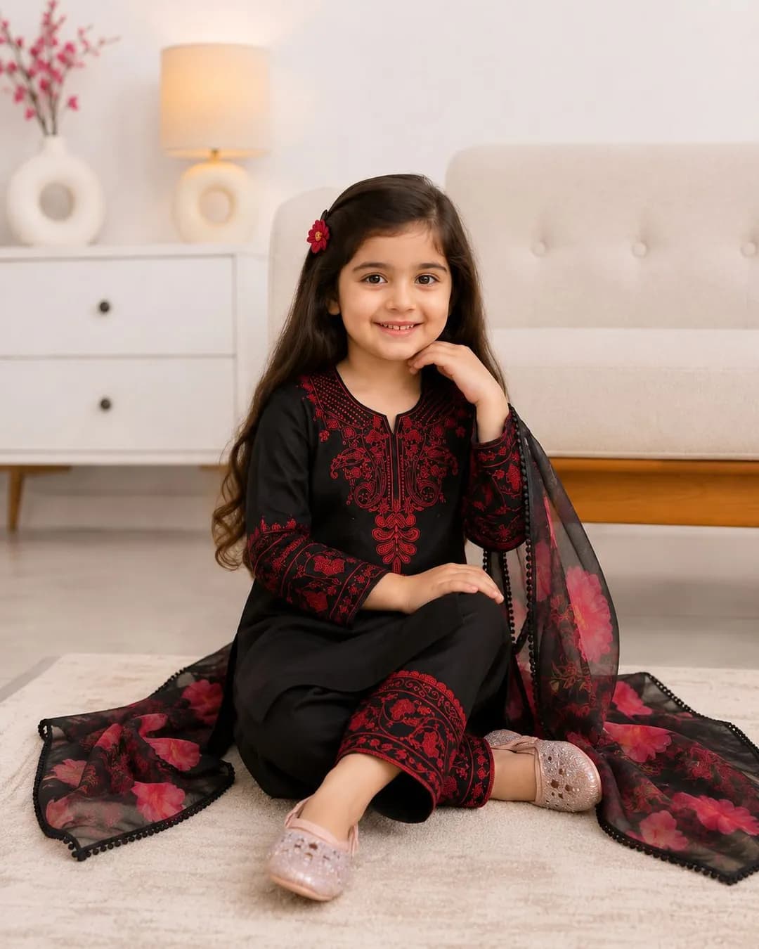Premium Gajji Silk Girls’ Designer Kurti, Pant & Dupatta Set alternate view