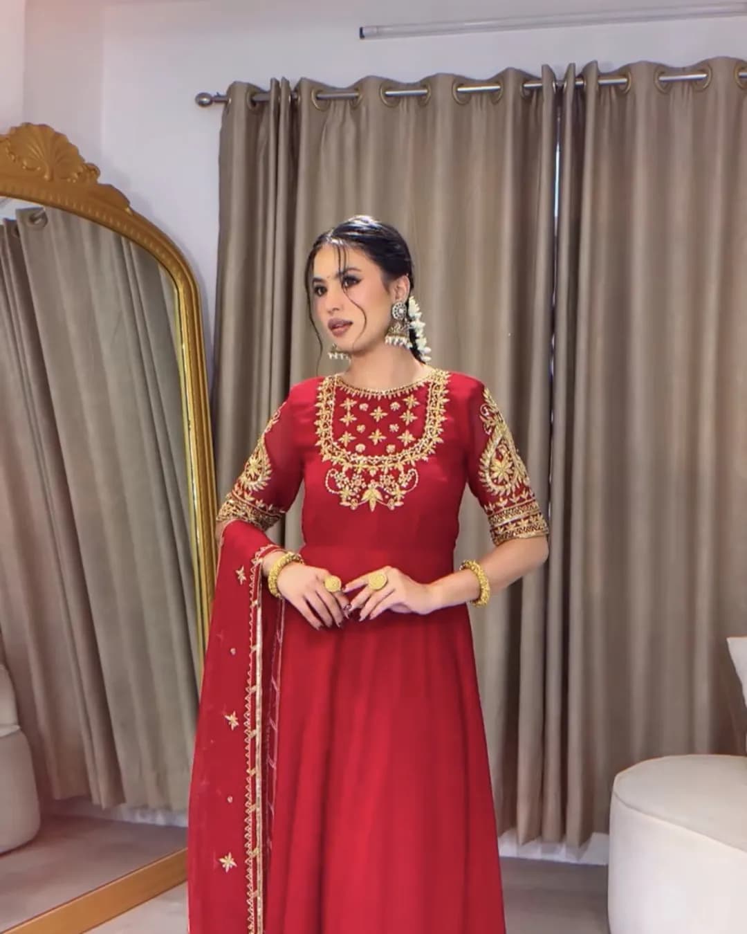 Trending Blooming Georgette Gown, Pant & Dupatta Set alternate view