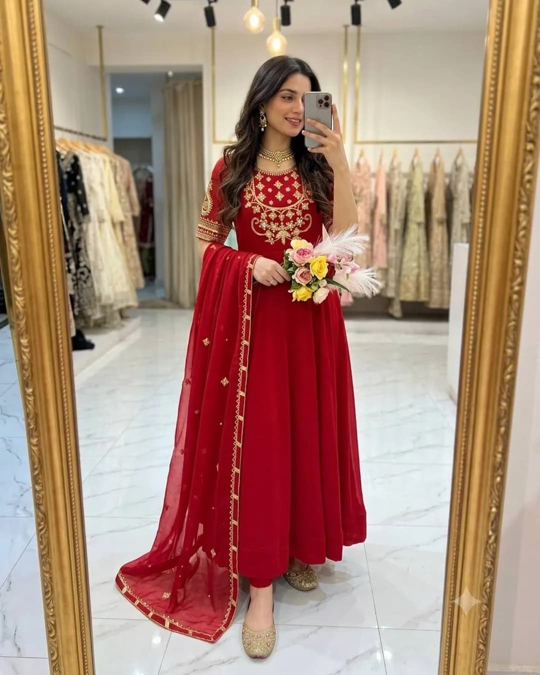 Trending Blooming Georgette Gown, Pant & Dupatta Set
