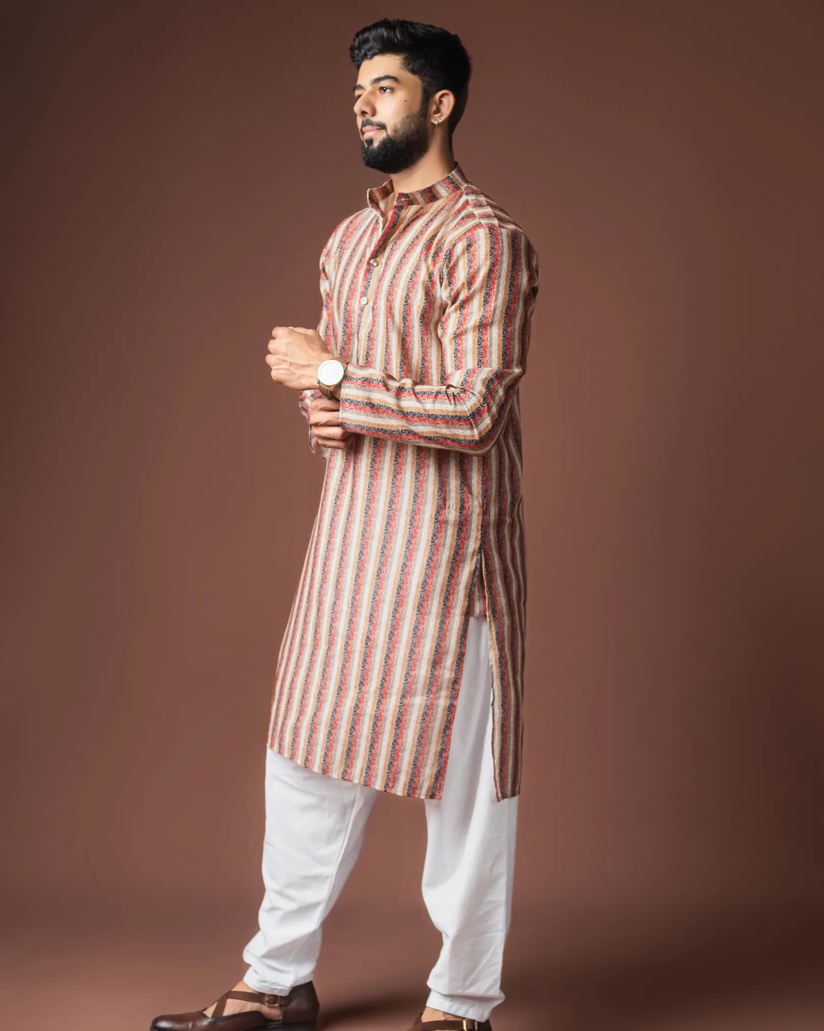 Premium Men’s Festive Wear Blended Linen Kurta with Cotton Bottom Set alternate view