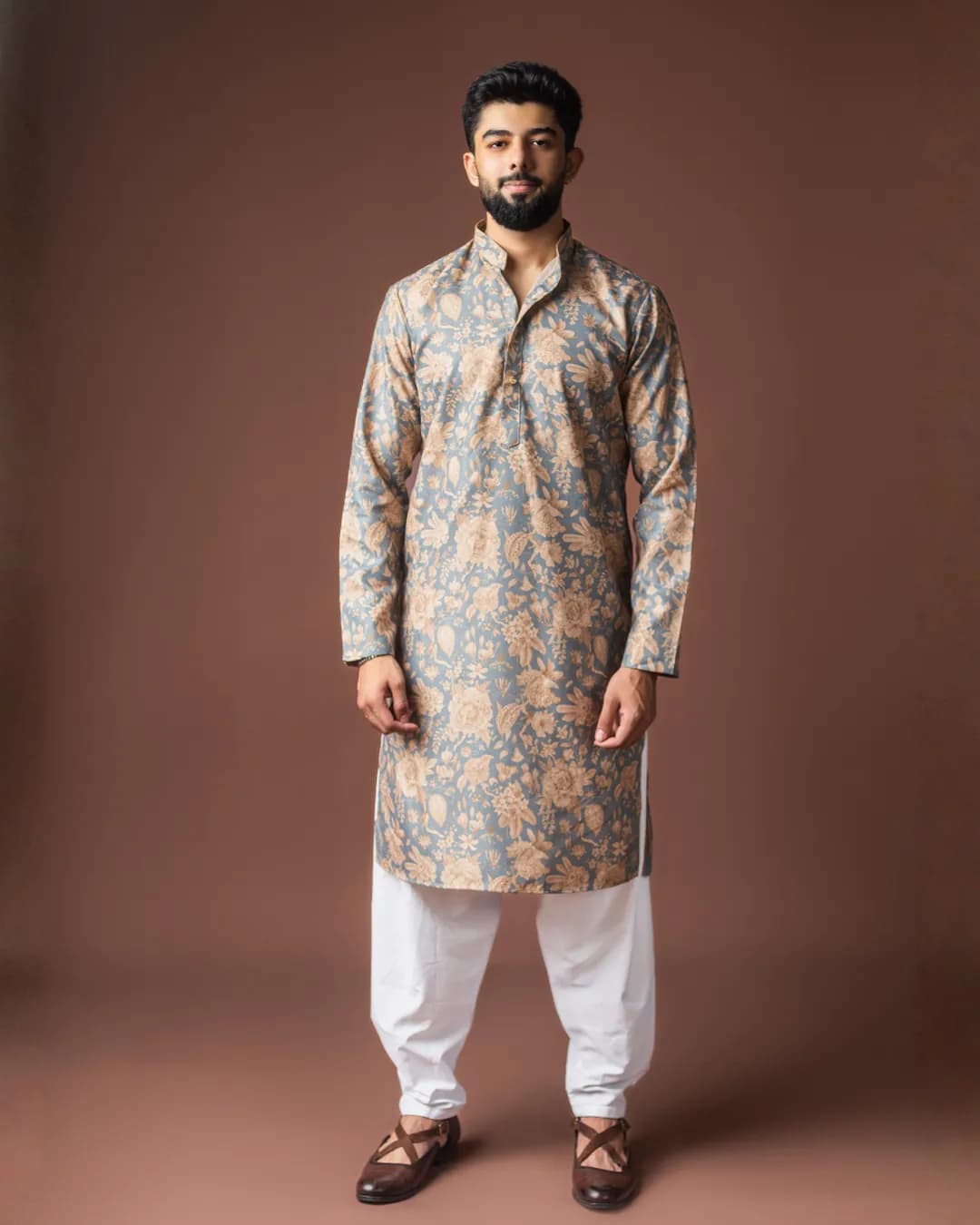 Premium Men’s Festive Wear Blended Linen Kurta with Cotton Bottom Set