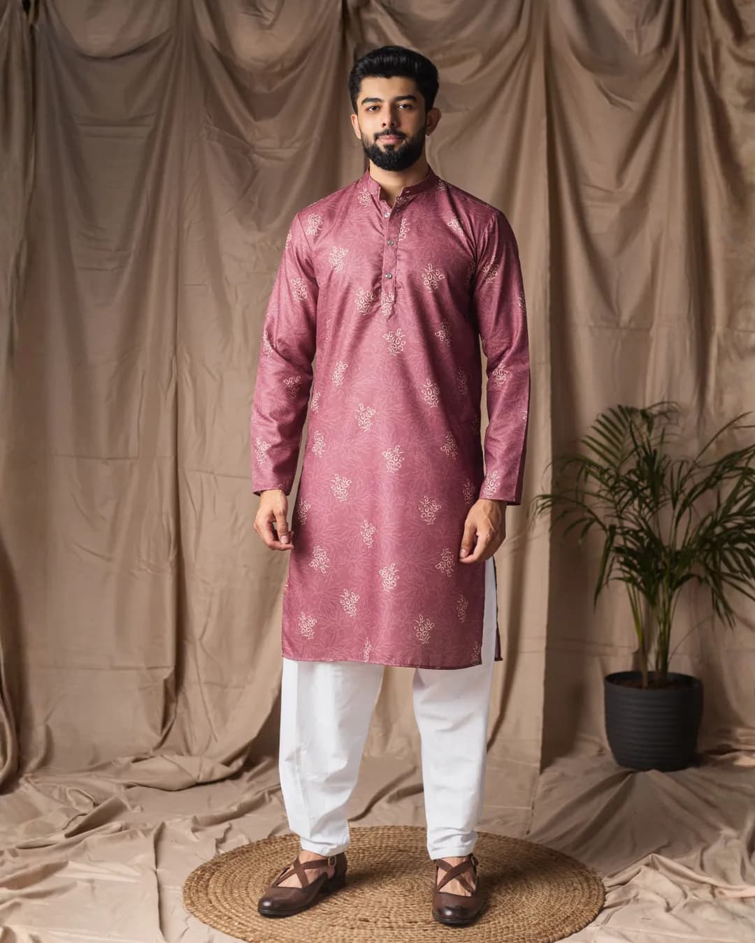 Premium Men’s Festive Wear Blended Linen Kurta with Cotton Bottom Set