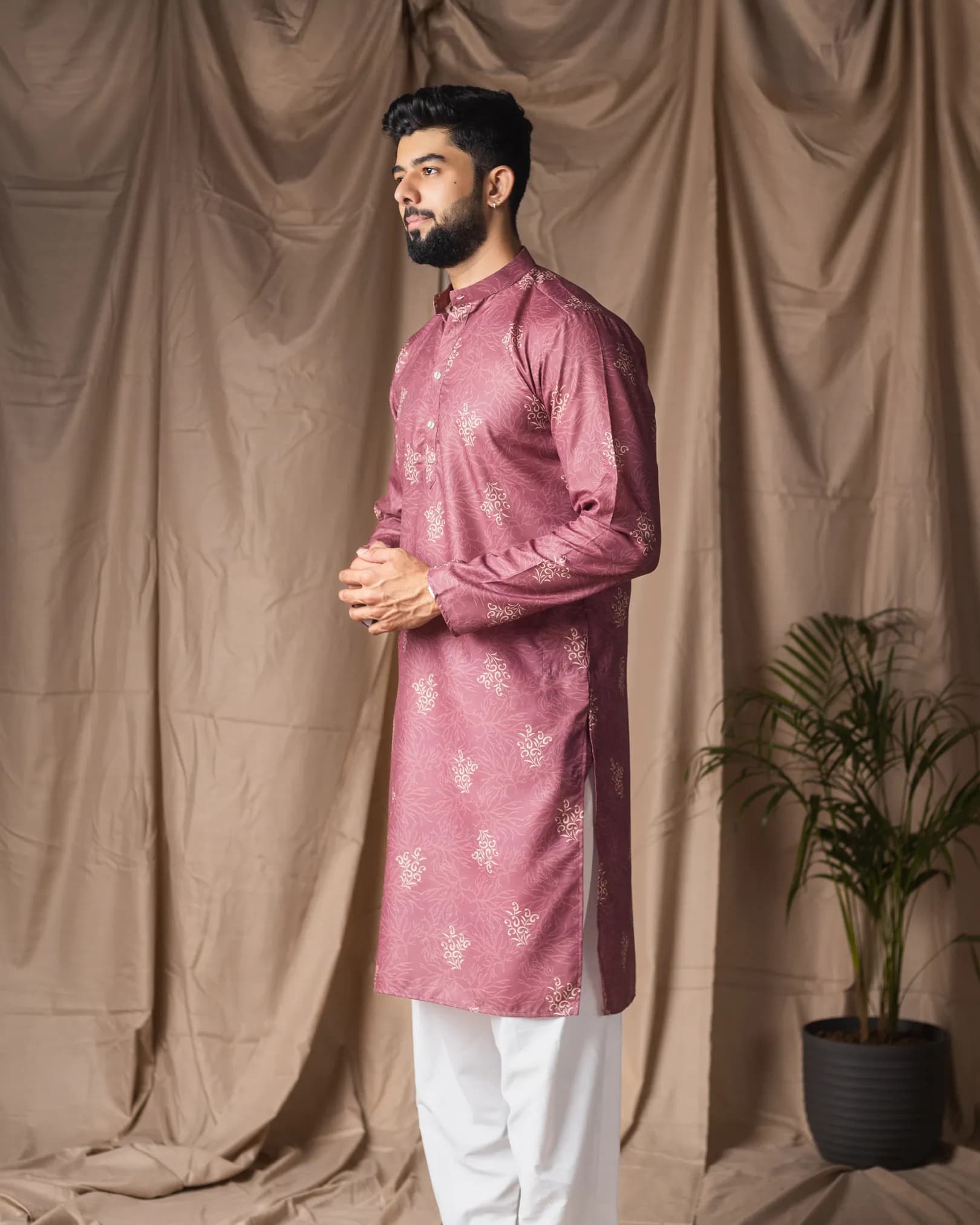 Premium Men’s Festive Wear Blended Linen Kurta with Cotton Bottom Set alternate view