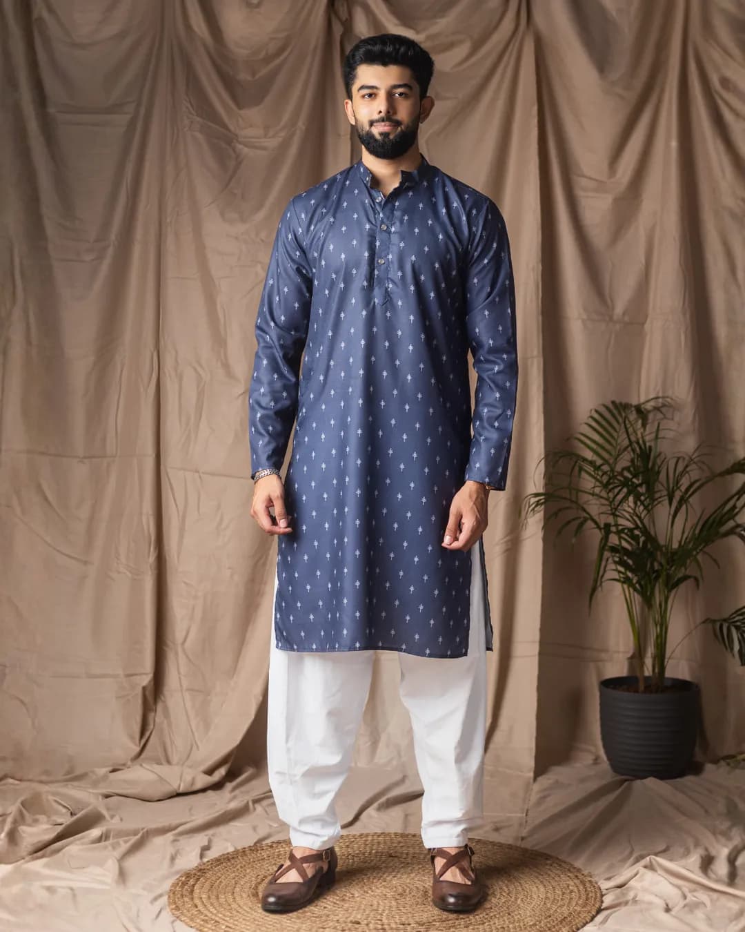 Premium Men’s Festive Wear Blended Linen Kurta with Cotton Bottom Set