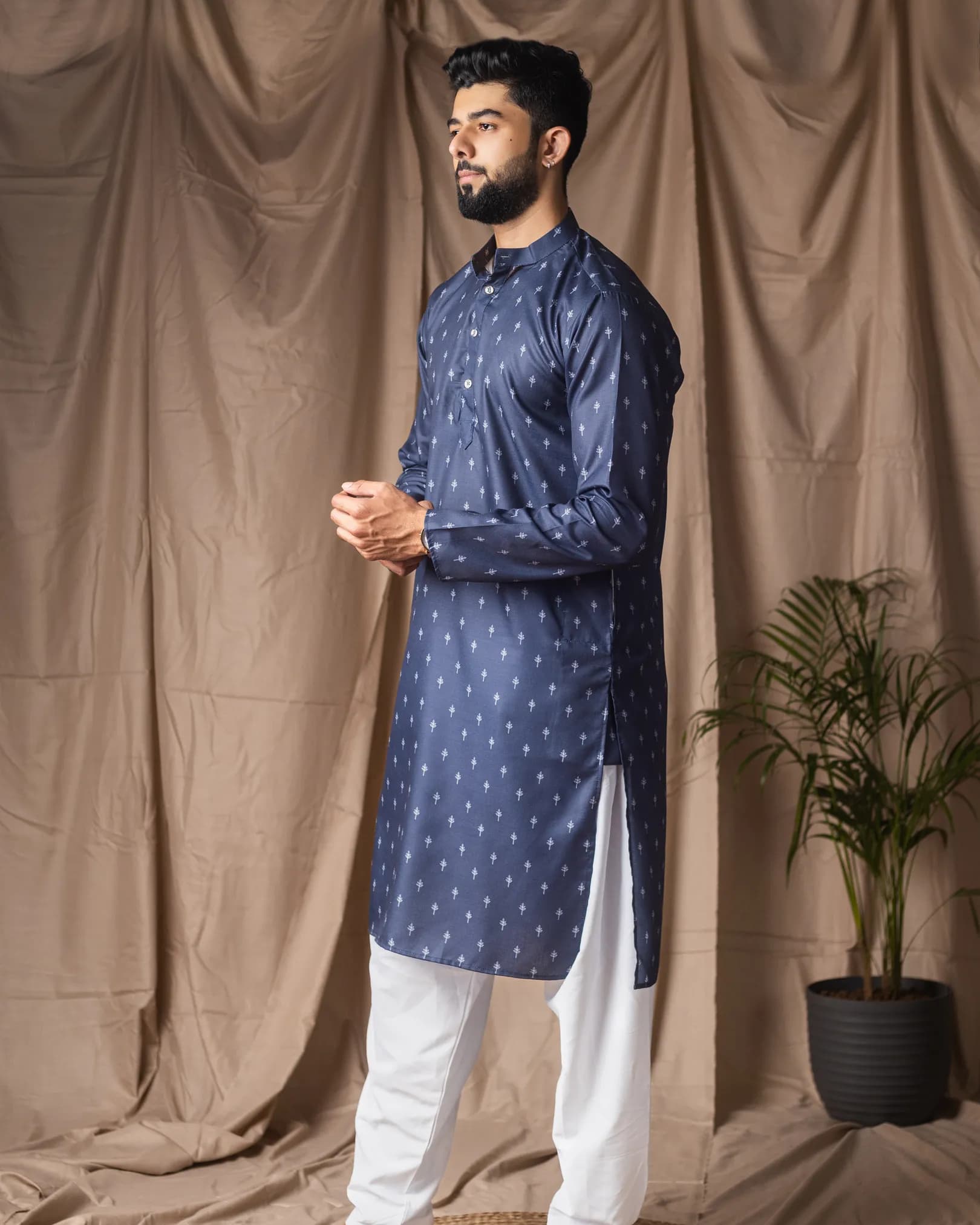Premium Men’s Festive Wear Blended Linen Kurta with Cotton Bottom Set alternate view