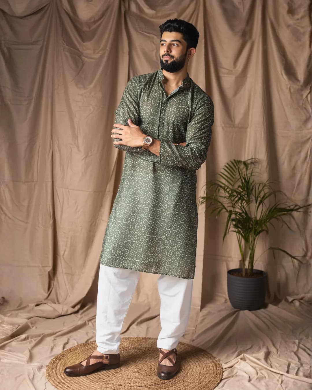 Premium Men’s Festive Wear Blended Linen Kurta with Cotton Bottom Set