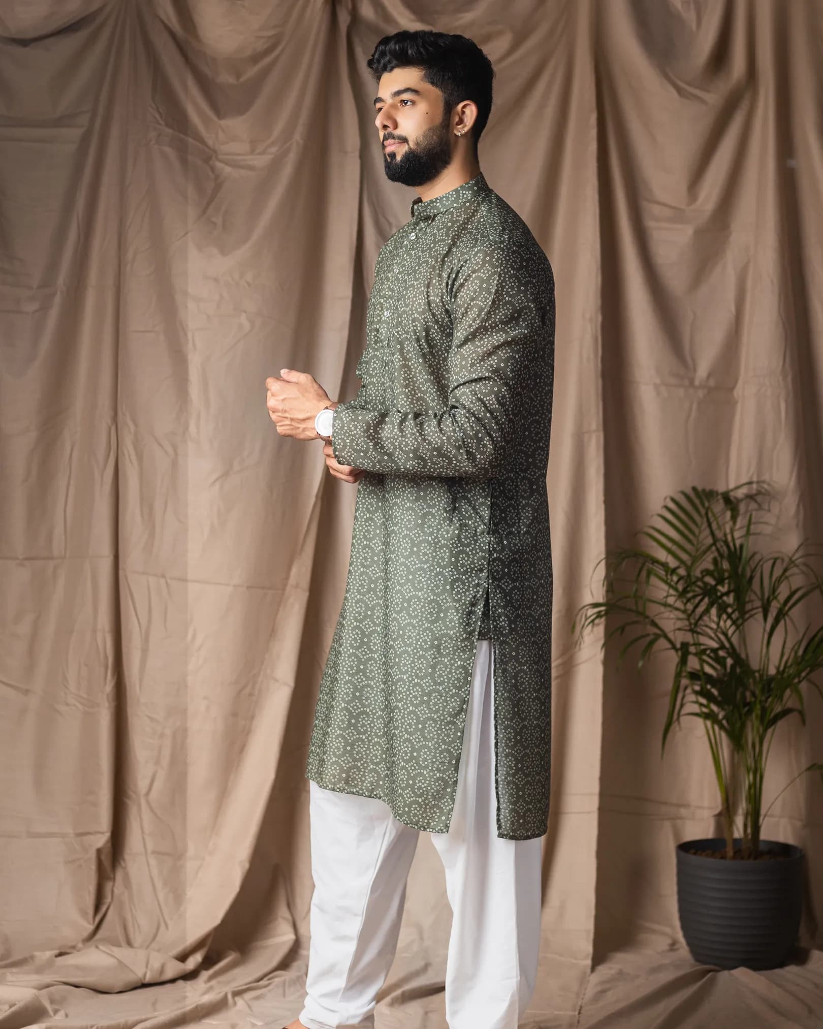 Premium Men’s Festive Wear Blended Linen Kurta with Cotton Bottom Set alternate view