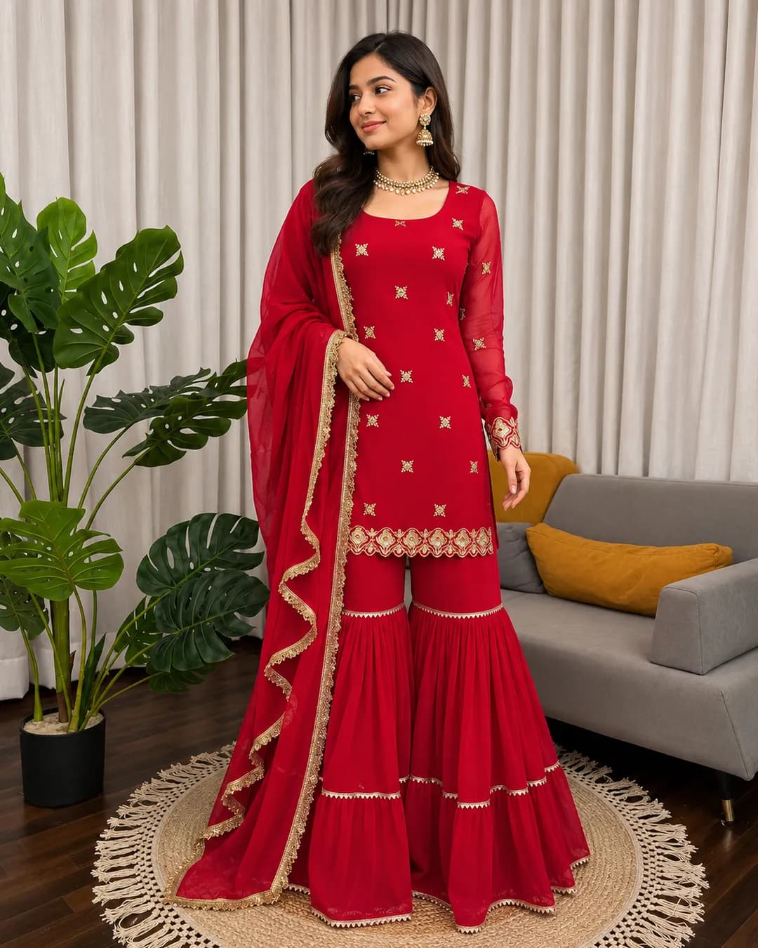Elegant Faux Georgette 3-Piece Sharara Set with Thread & Sequin Work – Ready to Wear