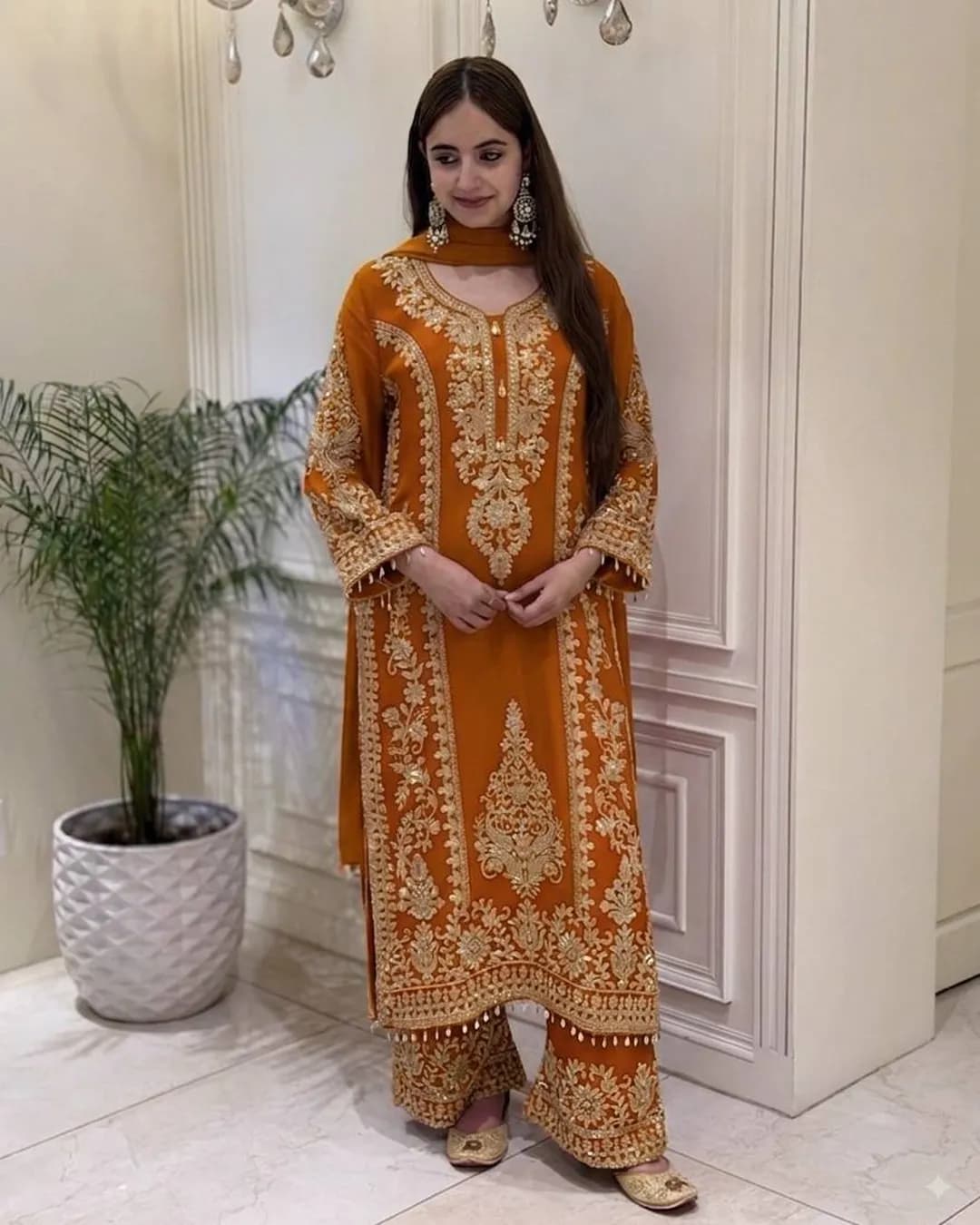 Designer Faux Georgette Top Palazzo & Dupatta Set with Heavy Embroidery Sequins Work