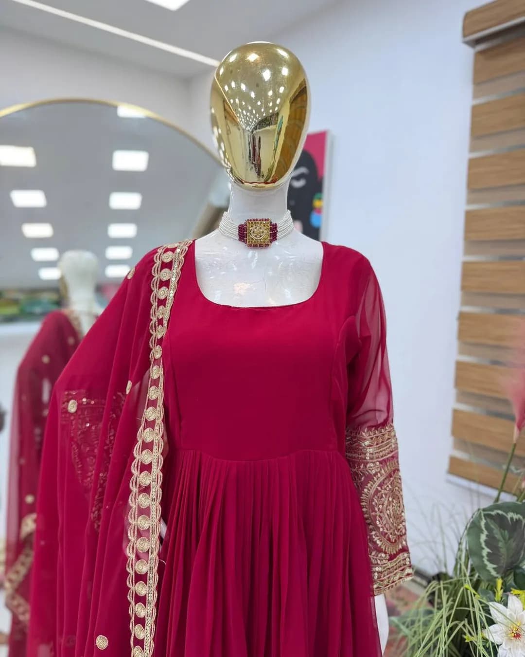 Designer Heavy Faux Georgette Gown, Pant & Dupatta Set with Embroidery & Sequin Work alternate view