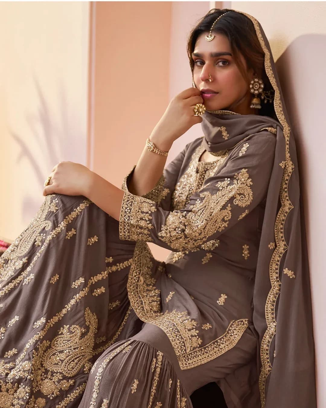 New Designer Pure Faux Georgette Sharara Suit & Dupatta Set with Coding & Sequin Work alternate view