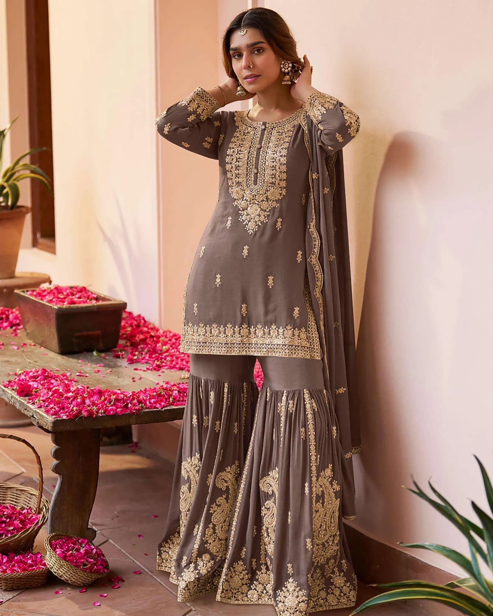 New Designer Pure Faux Georgette Sharara Suit & Dupatta Set with Coding & Sequin Work