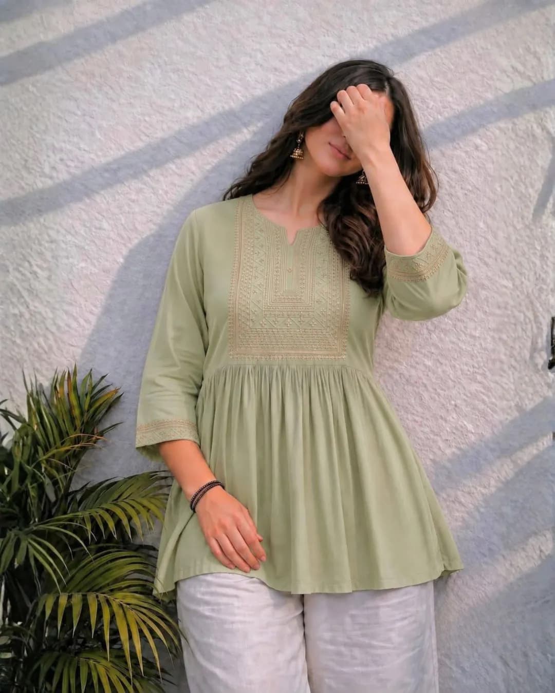 Trending Short Length Heavy Rayon Tunic with Embroidery & Beads Work alternate view