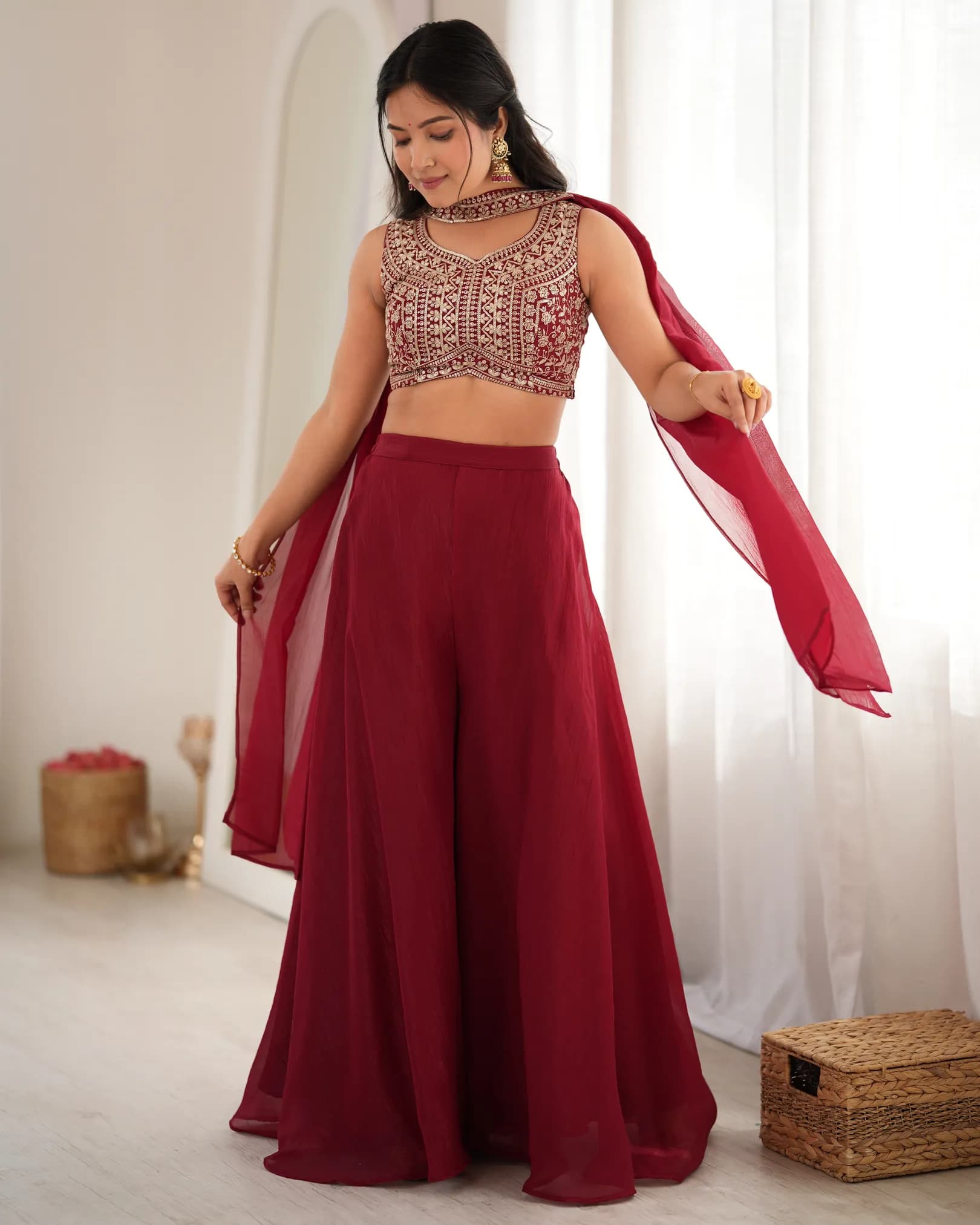 Premium Pure Blooming Vichitra Silk Anarkali Gown with Pant & Dupatta – Heavy Embroidery & Mirror Work alternate view