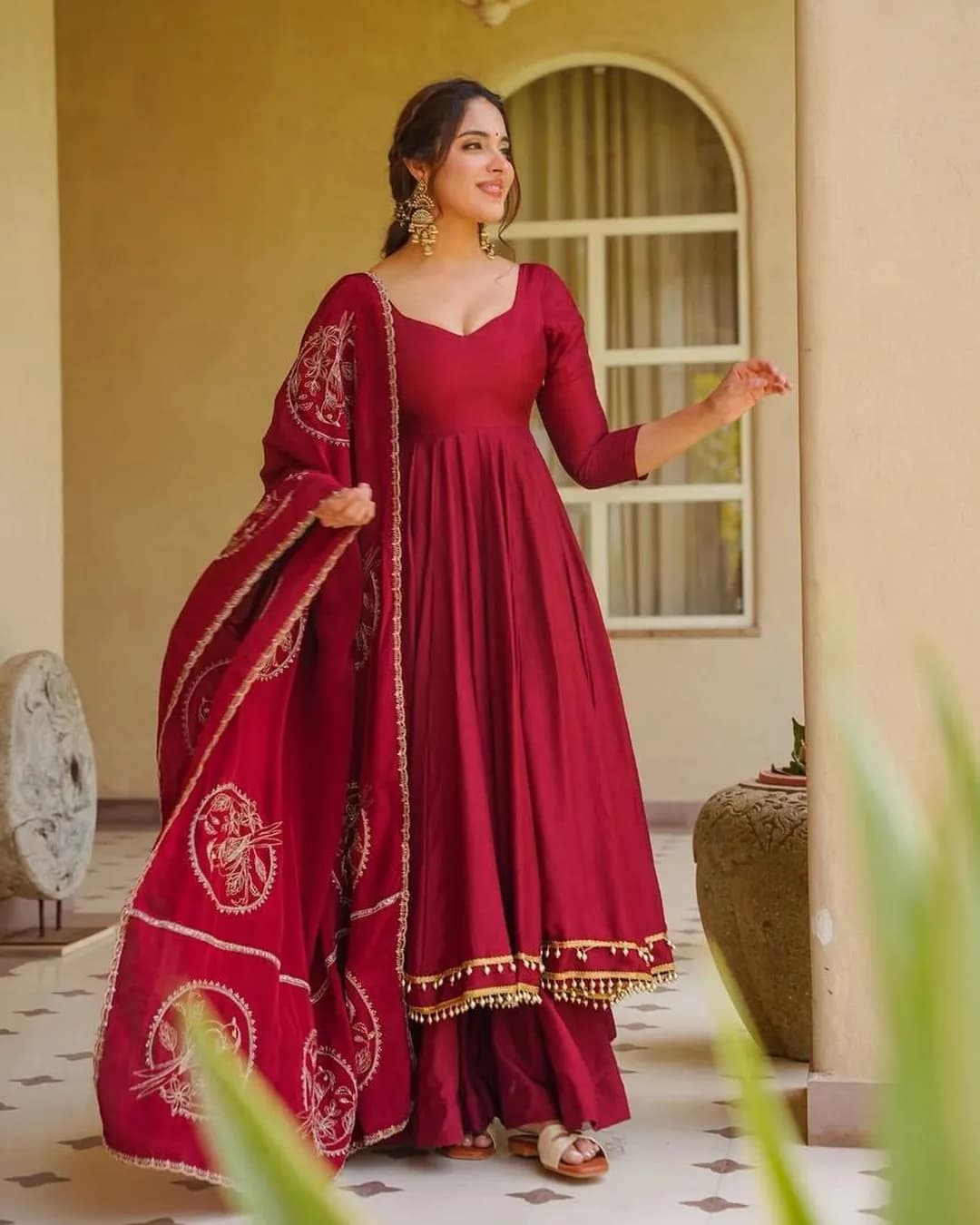 New Designer Heavy Roman Silk Anarkali Suit Set