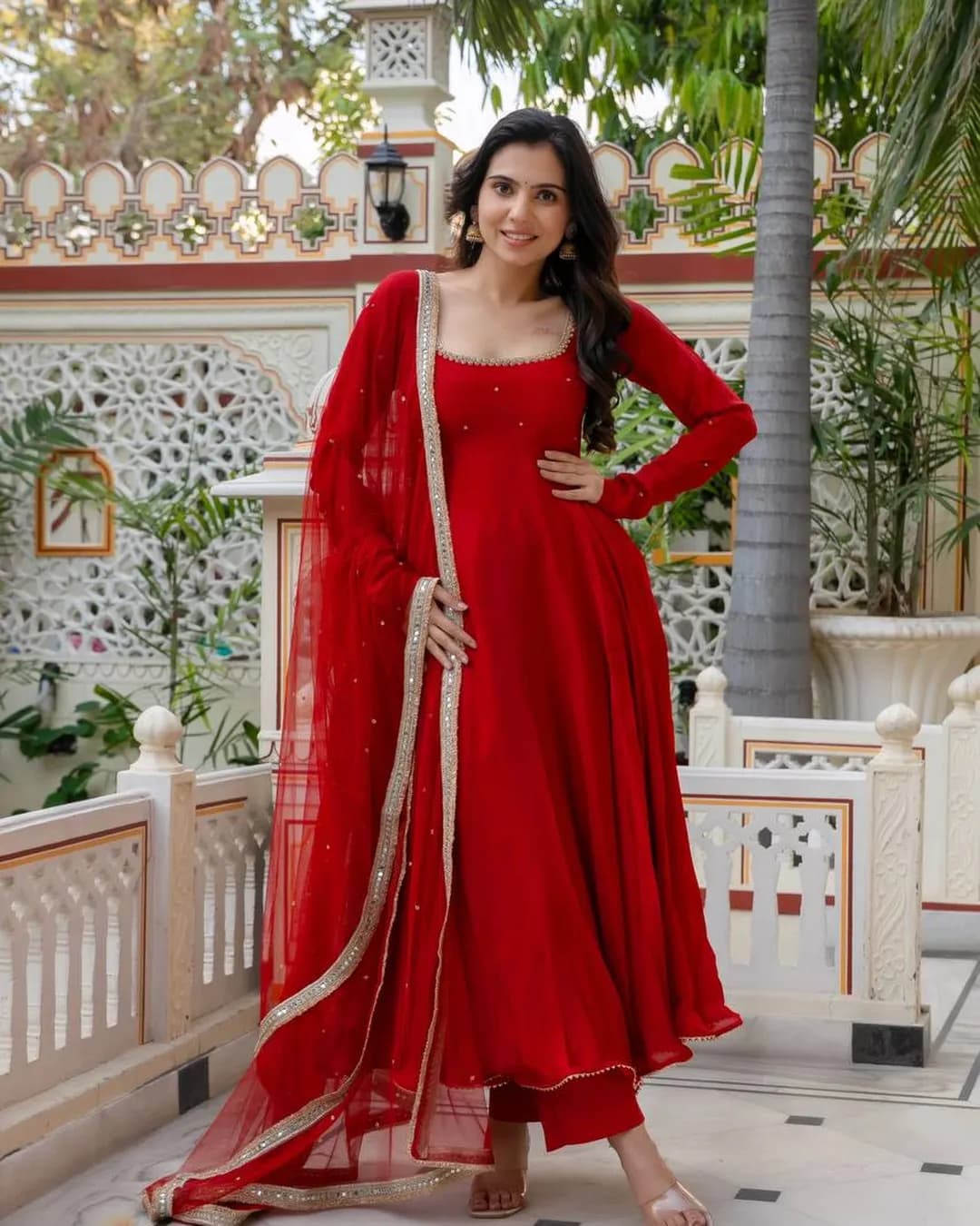 Designer Faux Georgette 7 Meter Flare Anarkali Set