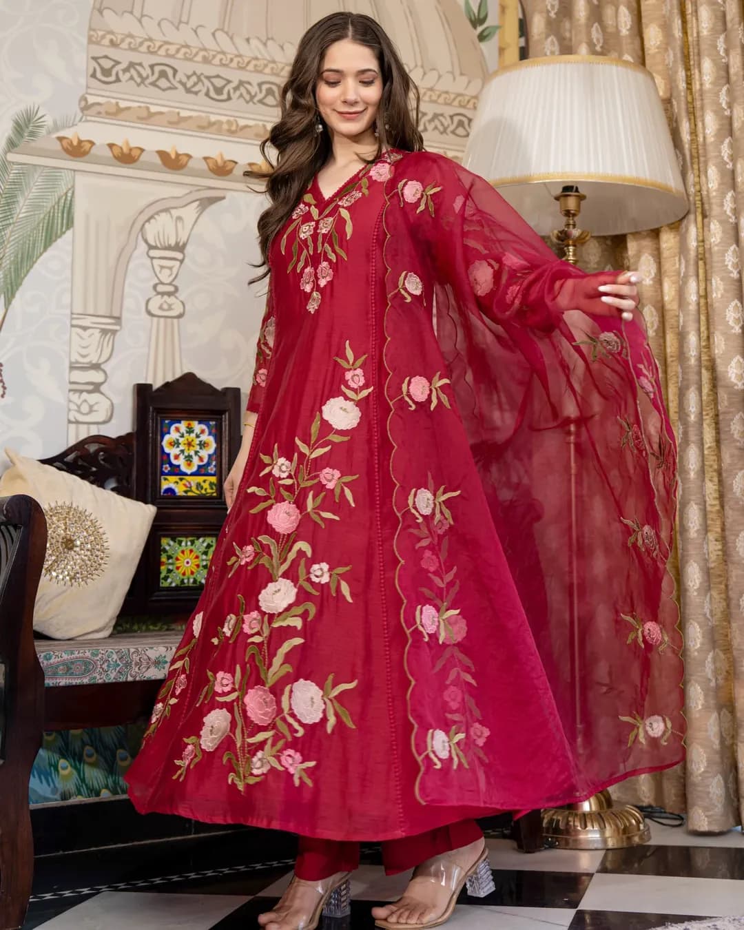 Premium Pure Mul Chanderi Embroidered Suit Set alternate view
